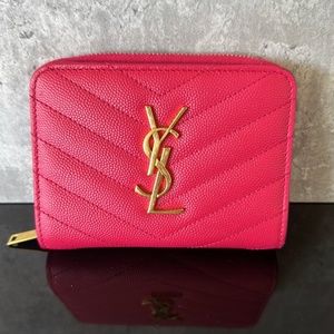 SOLD.  YSL Cassandre Matalasse compact zip around wallet in grain leather